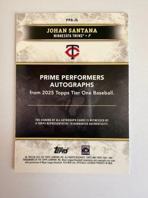 2025 Topps Tier One Johan Santana Prime Performers Auto /249 PPA-JS Twins