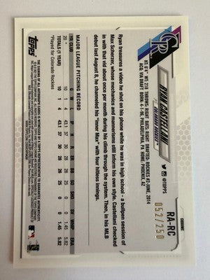 2021 Topps Chrome Ryan Castellani Auto RC Purple /250 RA-RC Colorado Rockies