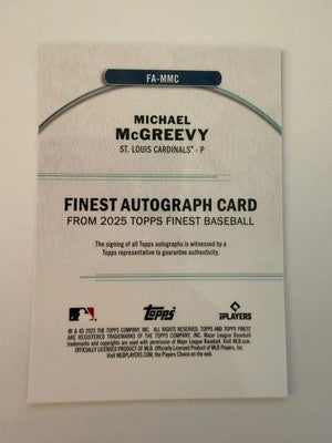 2025 Topps Finest Michael McGreevy Auto RC Green /75 FA-MMC Cardinals