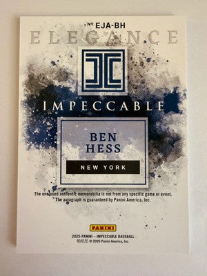 2025 Impeccable Ben Hess Elegance Jersey Auto Holo Silver /25 EJA-BH Yankees