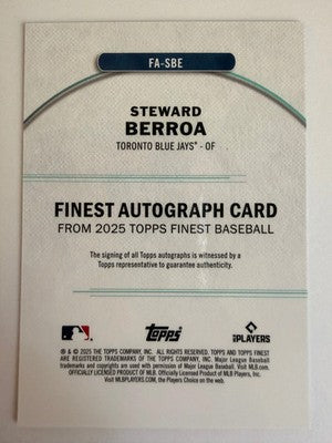 2025 Topps Finest Steward Berroa Auto RC FA-SBE Toronto Blue Jays