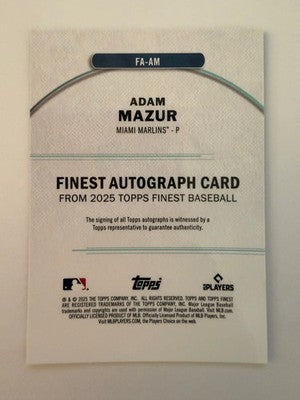 2025 Topps Finest Adam Mazur Auto RC Green /75 FA-AM Miami Marlins