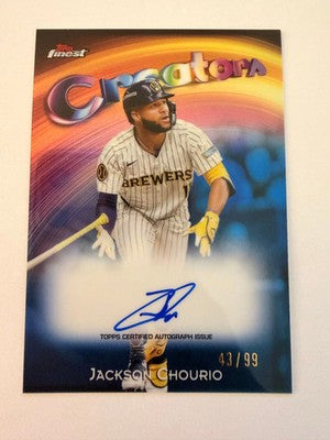 2025 Topps Finest Jackson Chourio Creators Auto Blue Refractor /99 Brewers