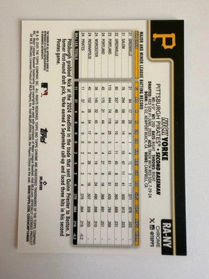 2025 Topps Chrome Nick Yorke Auto RC RA-NY Pittsburgh Pirates