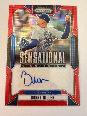 2025 Panini Prizm Bobby Miller Sensational Signatures Red Prizm /99 Dodgers