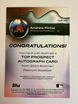 2023 Bowman Platinum Andrew Pintar Top Prospect Auto TOP-98 Arizona Diamondbacks