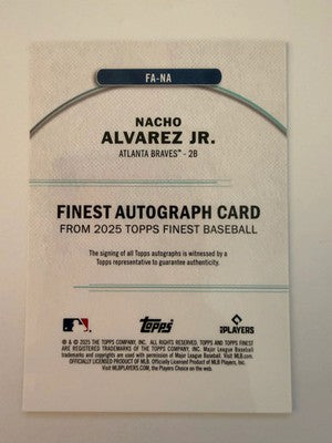2025 Topps Finest Nacho Alvarez Jr Auto RC Purple /125 FA-NA Atlanta Braves