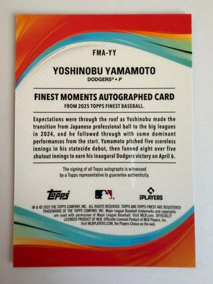 2025 Topps Finest Yoshinobu Yamamoto Moments Auto FMA-YY Los Angeles Dodgers
