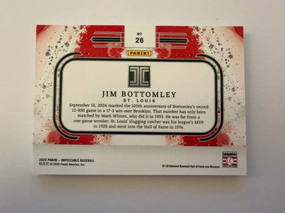 2025 Panini Impeccable Jim Bottomley 1/1 14k Gold Bar 1/2 Troy Oz Cardinals HOF