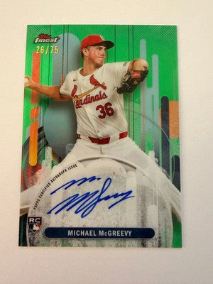 2025 Topps Finest Michael McGreevy Auto RC Green /75 FA-MMC Cardinals
