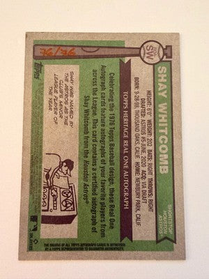 2025 Topps Heritage Shay Whitcomb Real One Auto Red Ink /76 RC Astros