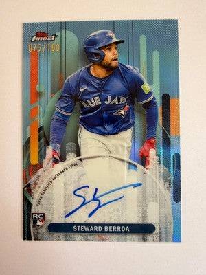 2025 Topps Finest Steward Berroa Auto RC Sky Blue /150 FA-SBE Toronto Blue Jays