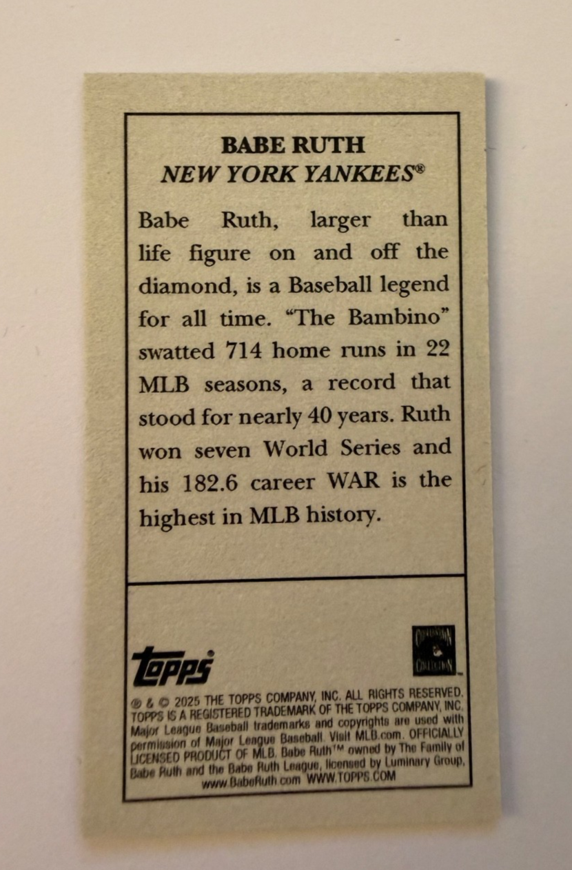 2025 Topps T205 Babe Ruth New York Yankees Mini 714 HR The Bambino HOF SSP