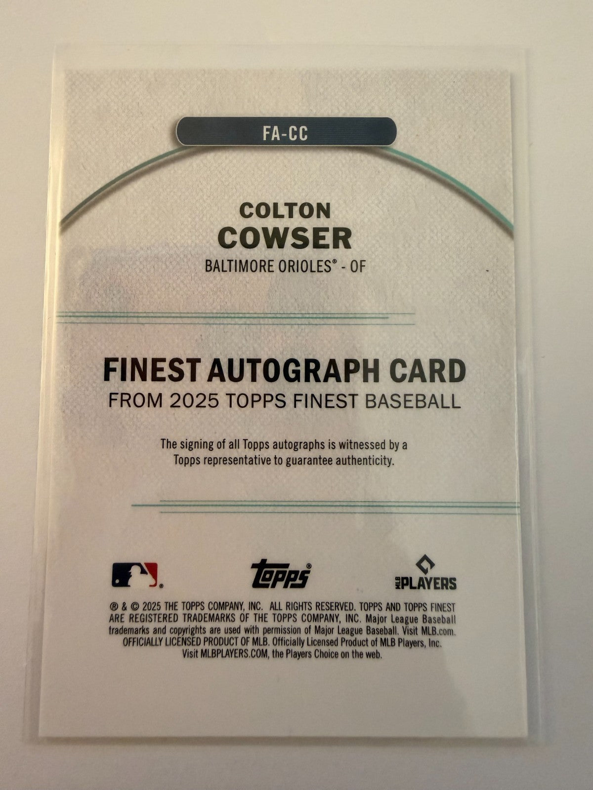 2025 Topps Finest - Finest Autographs Colton Cowser #FA-CC Gold Refractor /50
