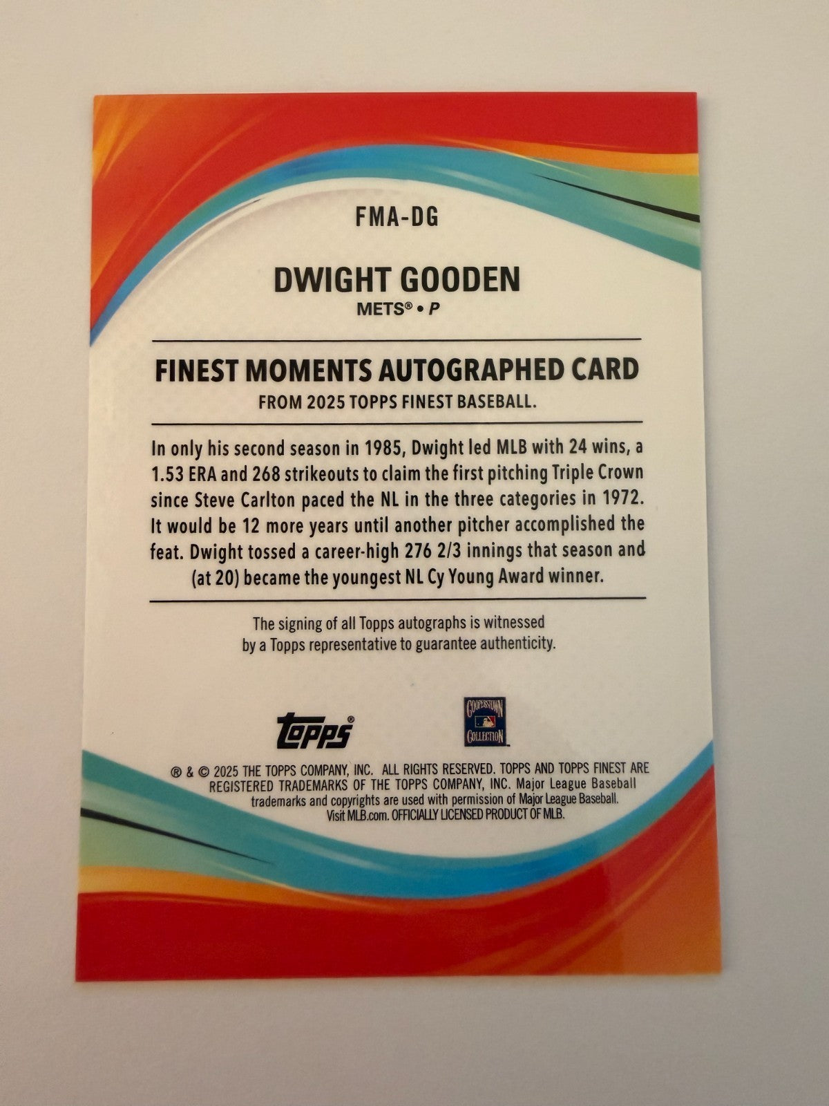 2025 Topps Finest - Finest Moments Autographs Dwight Gooden #FMA-DG Mets /75