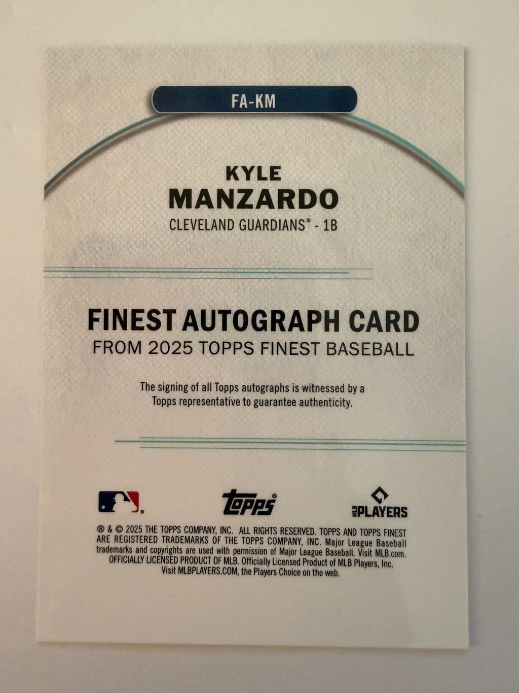 2025 Topps Finest - Finest Autographs Kyle Manzardo #FA-KM Orange Refractor /25