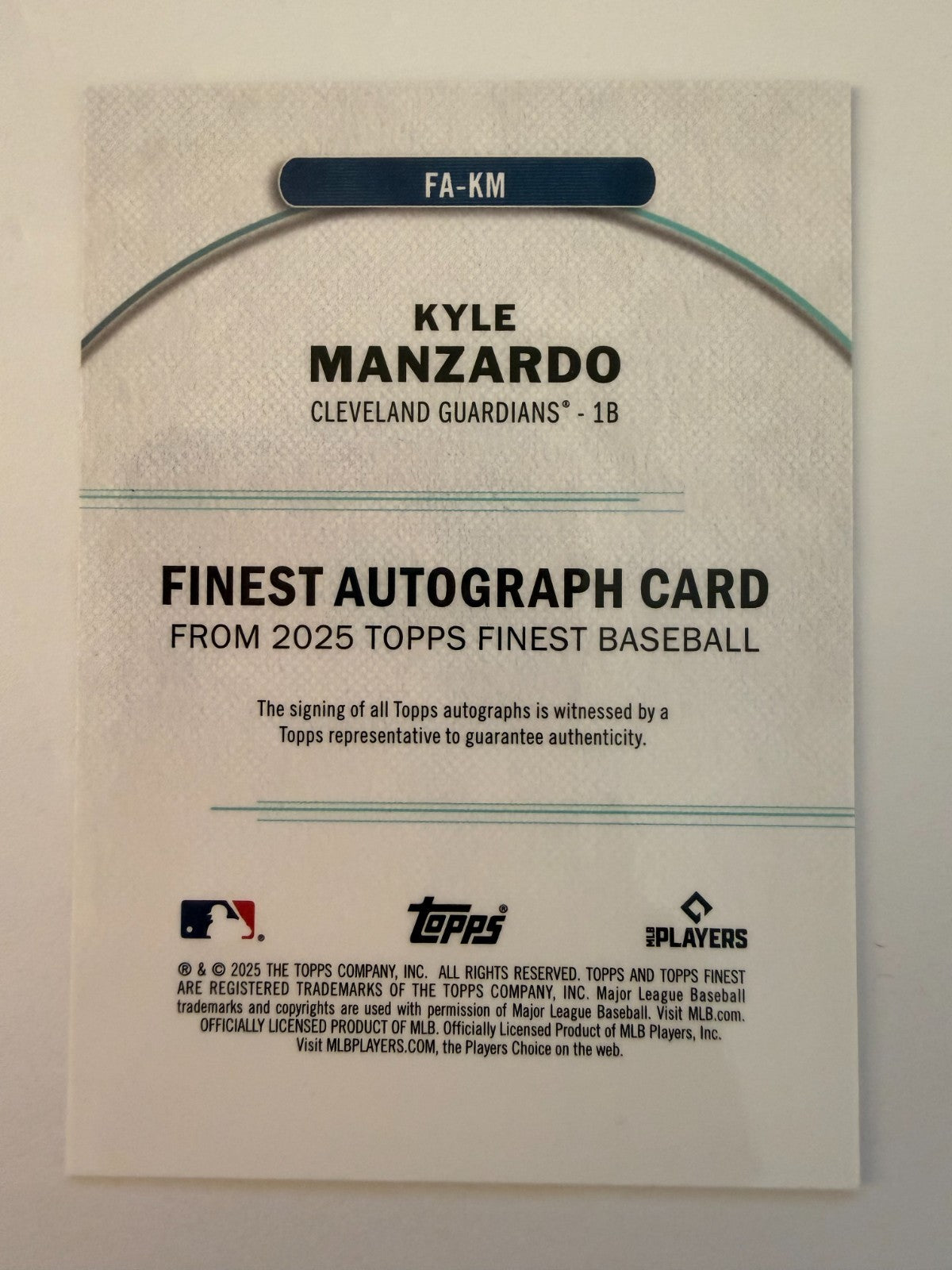 2025 Topps Finest - Finest Autographs Kyle Manzardo #FA-KM Orange Refractor /25