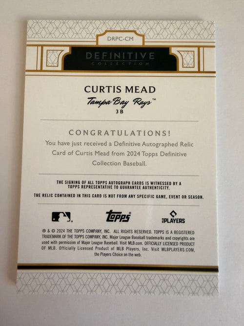 2024 Topps Definitive Collection Curtis Mead Rookie Patch Auto RPA /50 Rays