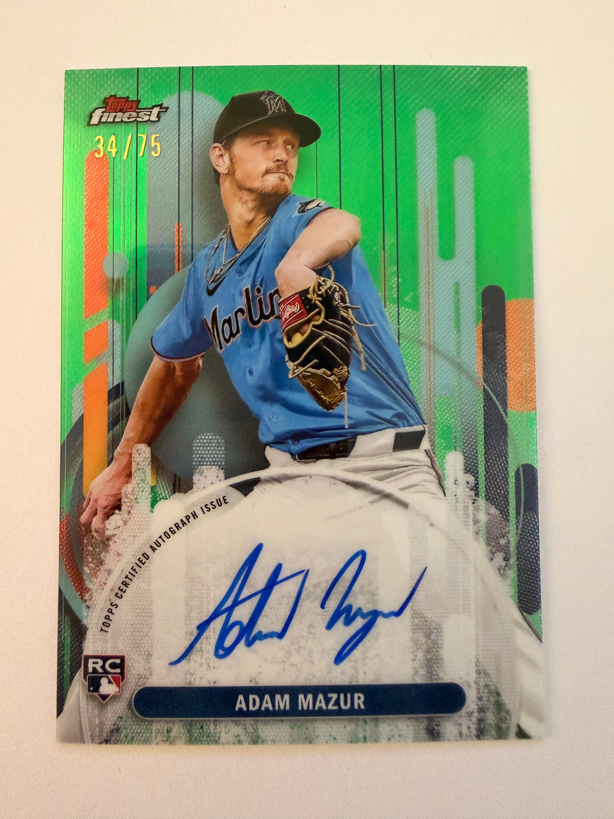 Adam Mazur 2025 Topps Finest Auto RC Green /75 — front