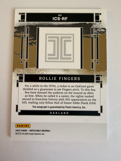 2025 Impeccable Rollie Fingers Impeccable Signatures Auto /25 ICS-RF Oakland HOF