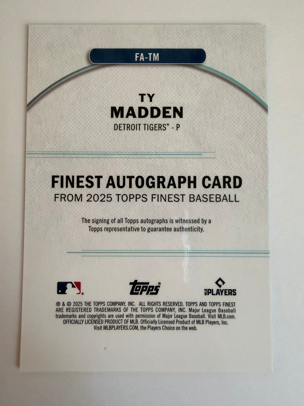 Ty Madden 2025 Topps Finest auto back