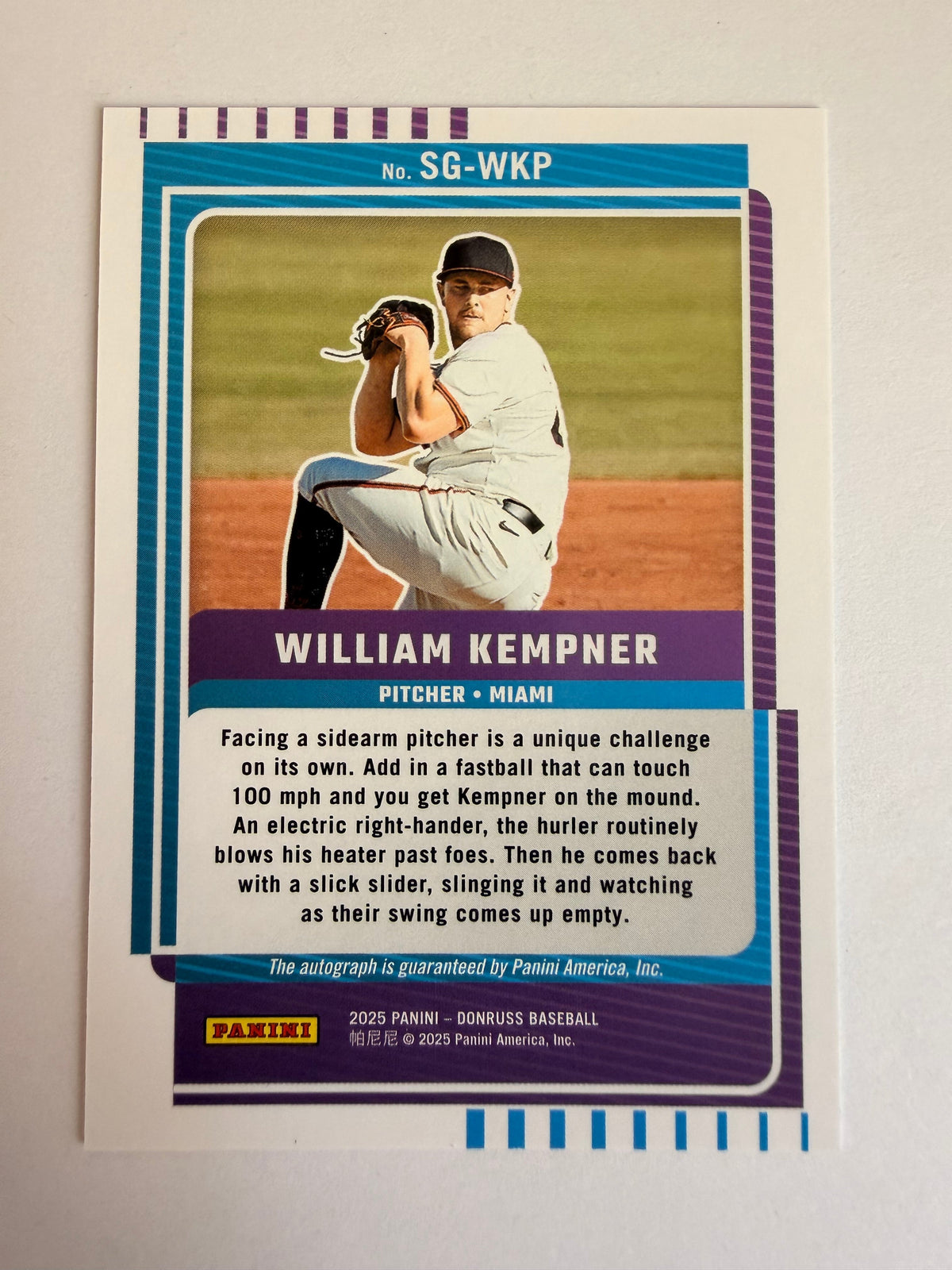 William Kempner 2025 Panini Donruss Signature auto back